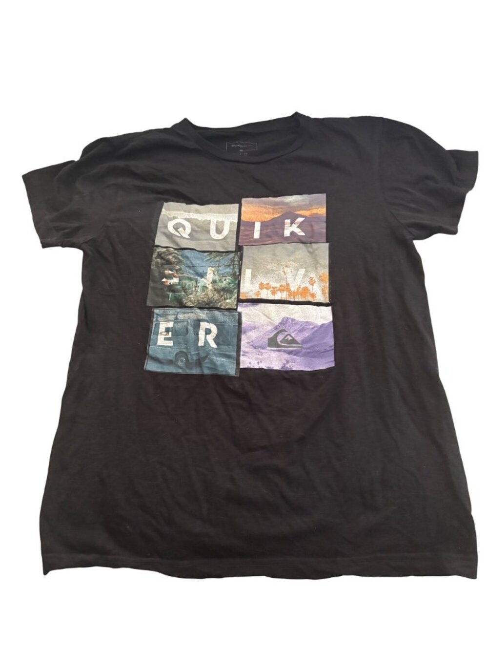 Quiksilver Black Graphic T-Shirt Size S Cotton Casual Regular Fit